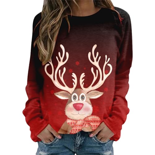 Retourenkauf Angebote,Weihnachtspullover Damen Weihnachts Pullover Xmas Partnerlook Weihnachtsparty Merry Christmas Strickpullover Winterpullover Langarmshirt,Rot,S von Didadihu