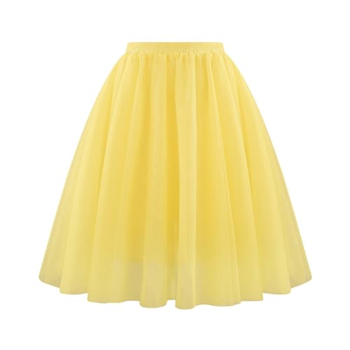 Rock gelb,80er Puffy tüllrock Damen Blase Retro Petticoat Unterrock Tutu Rock Karneval Kostüm Tütü Tüll Rockabily Klied Knielang von Didadihu