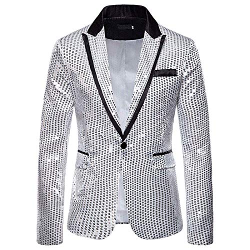 Sakko Herren Pailletten Sakko Anzüge Hochzeit Party Anzugjacke Smoking Silvester Festlich Glitzer Outfit Sakkos Jacket,Silber,S Sakko Herren Pailletten Sakko Anzüge Hochzeit Party Anzugjacke Smoking Silvester Festlich Glitzer Outfit Sakkos Jacket,Silber,S von Didadihu