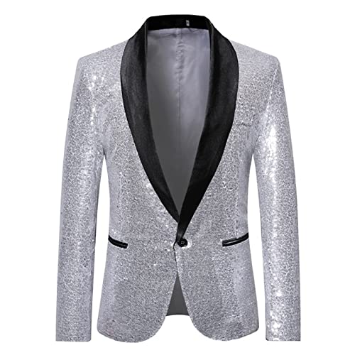 Sakko Herren Pailletten Sakko Smoking Slim Fit Slim Fit Glitzer Outfit Jacket Gold Festlich Glitzer Anzug Karneval Kostüm Anzüge,Silber,M Sakko Herren Pailletten Sakko Smoking Slim Fit Slim Fit Glitzer Outfit Jacket Gold Festlich Glitzer Anzug Karneval Kostüm Anzüge,Silber,M von Didadihu