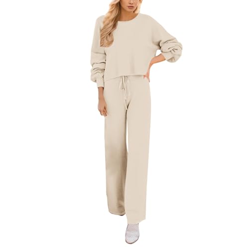 Schlafanzug Damen Frottee,Winter 2 Teilig Pyjama Set Baumwolle Kuscheliger Pyjama Lang Homewear Fleece Flauschig Freizeitanzug Hausanzug Pyjama Set,Beige,S von Didadihu