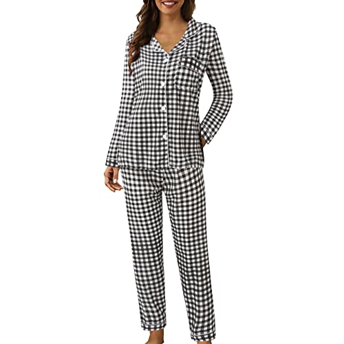 Schlafanzug Damen Lang Kariert Partner Hausanzug Baumwolle Aesthetic Winterschlafanzug Langarm Winterschlafanzug Warm Fleece Stillpyjama Pyjama Sets Stillpyjama von Didadihu