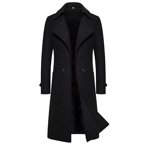 Schwarzer Mantel Herren, Herbst Winter Wintermantel 3XL Grau Wollmantel Slim Fit Steppmantel Wolle Regular Winter Jacke Trench Coat Ledermantel Männer Warm von Didadihu