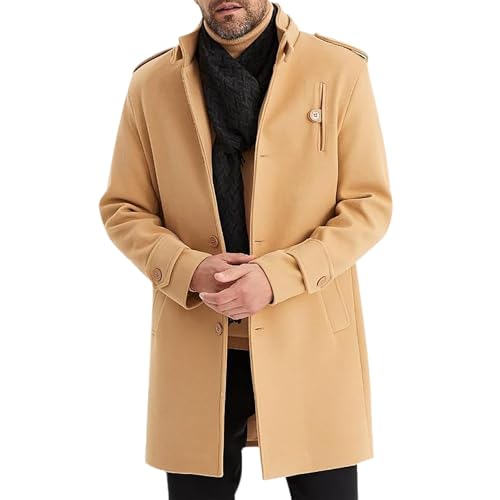 Slim Fit Mantel Herren Lang Stehkragen Warm Peacoat Wolle Business Freizeit Trenchcoat Wintermantel Winter Mantel von Didadihu