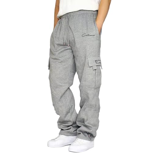 Sportbekleidung Für Herren - Winter Baggy Freizeithose Trainingshose Baumwolle 3XL Sweatpants Sporthose Breite Weiße Cargo Laufhose Sweathose Bequeme Hose,GY1,XL von Didadihu