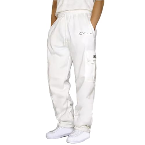 Sportbekleidung Für Herren - Winter Baggy Freizeithose Trainingshose Baumwolle 3XL Sweatpants Sporthose Breite Weiße Cargo Laufhose Sweathose Bequeme Hose,Weiß,3XL von Didadihu