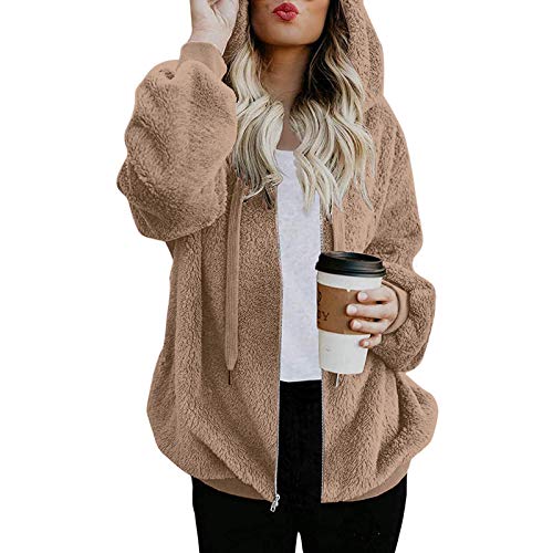 Teddy Mantel Damen - Gemütliche Kuscheljacke Warm Leicht Winterjacke Teddy Fleece Kapuzenpullover Fliesjacke Dicke Leichte Plüschpulli Plüsch Lang Winterjacken Teddyjacke Longjacke von Didadihu