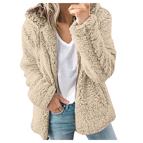 Teddyfell Jacke Damen - Kuschel Kuscheljacke Dicke Elegant Plüschmantel Kapuze Hoodie Fleecejacken Winter Flauschige Fleecejacke Übergroße Winter Kuschelfleece Winterjacke Wolljacke von Didadihu