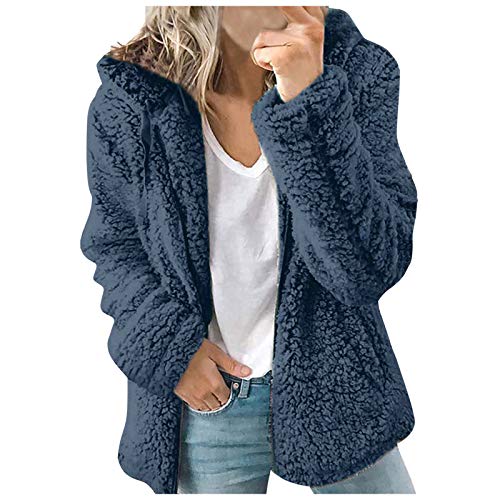 Teddyfleece Jacke Damen - Teddy Fleece Hoodie Übergroße Winter Wintermantel Kuschel Plüschjacke Cordjacke Gemütliche Flauschige Flauschjacke Kapuze Lang Fliesjacke Plüschpulli Wollmantel von Didadihu