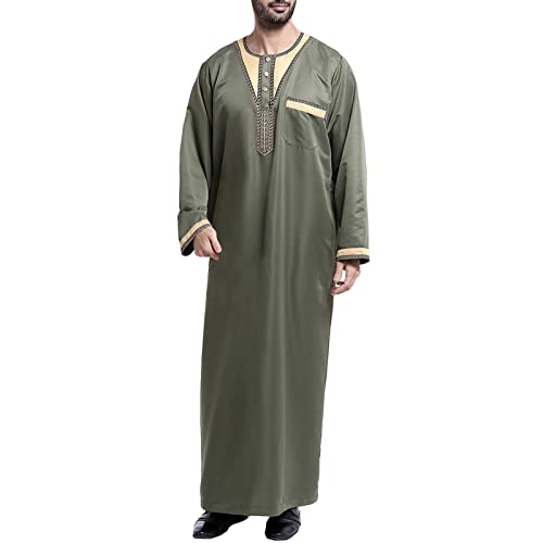 Thobe,Gebetskleidung Männer Abaya Retro O-Ausschnitt Abaya Muslim Lange Ärmel Tuniken Royalty Dubai Islamisch Lose Kandoura Robe Kaftan von Didadihu