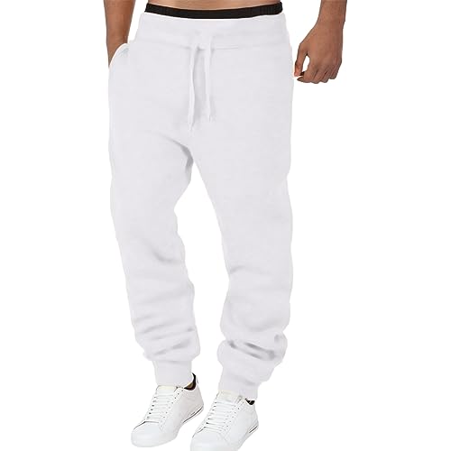 Trainingshose Herren : 4XL Schwarz Bequeme Hose Sporthose Baumwolle Cargo Activewear Jogginghose Baggy Lang Weiße Trainingshose Sweathose Freizeithose,Weiß,XL von Didadihu