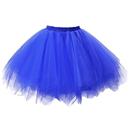 Tüllrock Damen Tütü Rock Tutu Rock Party Rockabilly Unterrock Tüllrock Hohe Taille Retro Petticoat Faltenrock Minirock,Blau,3XL von Didadihu