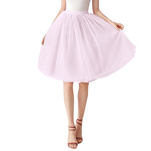 Tüllrock Damen Unterrock Petticoat Party Kostüm 80er Tüllrock Tütü Rock Karneval Kostüm Kurz Tüll Rock Crinoline Midirock,Hot Pink,One Size von Didadihu