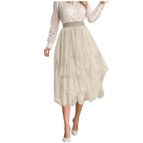 Tüllrock Lang Damen High Low Layered Puff Lagenrock Faltenrock Mit elastischer hoher Bund Midi Swing Tütü Tutu Rock Unregelmäßiger A-Linie Midirock tüll Röcke,Beige,XXL Tüllrock Lang Damen High Low Layered Puff Lagenrock Faltenrock Mit elastischer hoher Bund Midi Swing Tütü Tutu Rock Unregelmäßiger A-Linie Midirock tüll Röcke,Beige,XXL von Didadihu