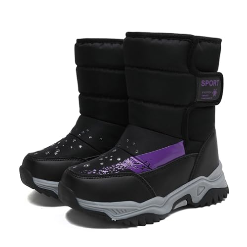 Wasserdicht rutschfest Schneeboots Snowboots Winterboots Für Mädchen Jungen Kinder Schneestiefel Winterstiefel Mit Warm Gefüttert Winterschuhe Winter Outdoor Stiefel Boots,Schwarz,28.5/EU von Didadihu