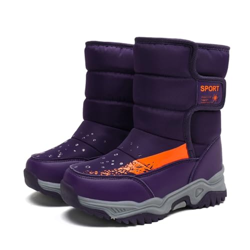 Wasserdicht rutschfest Schneeboots Snowboots Winterboots Für Mädchen Jungen Kinder Schneestiefel Winterstiefel Mit Warm Gefüttert Winterschuhe Winter Outdoor Stiefel Boots,Violett,28.5/EU von Didadihu