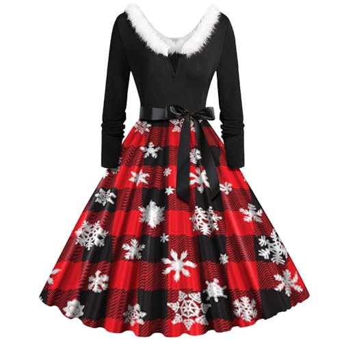 Weihnachtskleid,Weihnachtskleid Damen Langarm Sexy Maxikleider A Linie Vintage Partykleid Mit Weihnachten Bedruckt Cocktailkleid Festliche Kleider Für Frauen,0003 A,L von Didadihu