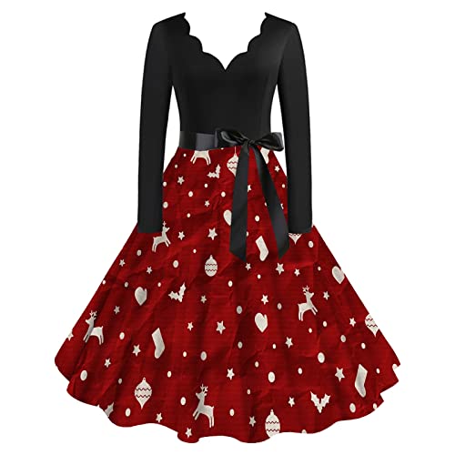 Weihnachtskleid,Weihnachtskleid Damen Langarm Sexy Maxikleider A Linie Vintage Partykleid Mit Weihnachten Bedruckt Cocktailkleid Festliche Kleider Für Frauen,004 A,XL von Didadihu