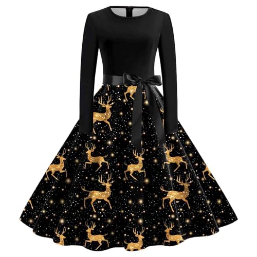 Weihnachtskleid,Weihnachtskleid Damen Langarm Sexy Maxikleider A Linie Vintage Partykleid Mit Weihnachten Bedruckt Cocktailkleid Festliche Kleider Für Frauen,012 A,S von Didadihu