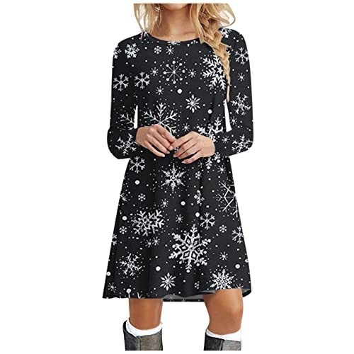 Weihnachtskleidung Damen,Weihnachtskleid Damen Langarm Rundhals Weihnachten Kleid Minikleid Partykleid Christmas Festkleid Elegant Lange Weihnachtskostüm Weihnachtsfeier Outfit,Schwarz,S von Didadihu