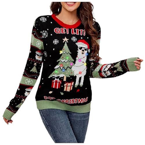 Weihnachtspullover Damen Rundhals Warme Christmas Sweater Lustig Ugly Xmas Pullover Weihnachtspulli Strickpulli Für Weihnachten,008 A,XL von Didadihu