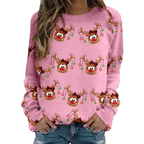 Weihnachtspullover hässlich,Merry Christmas Lustig Weihnachtspullover Damen Weihnachts Weihnachtsparty Weihnachtspulli Pärchen Oversize Partnerlook Weihnachtsshirt,Rosa,L von Didadihu