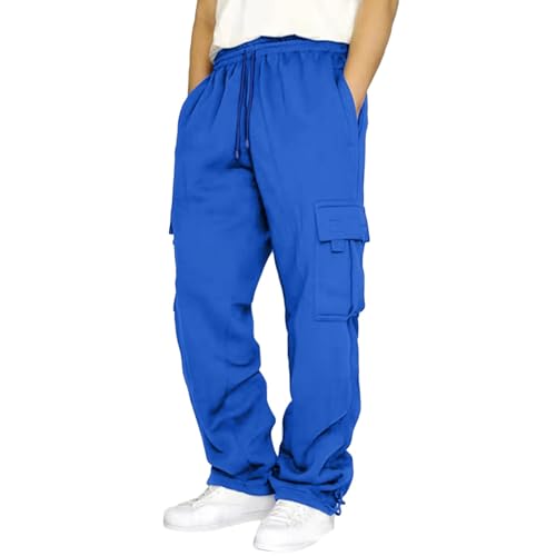 Weisse Jogginghose Herren, Cargo Baumwolle Freizeithose Trainingshose Breite 3XL Activewear Jogginghose 4XL Baggy Lang Sport Hose Sporthose Sweatpants,Blau,L von Didadihu