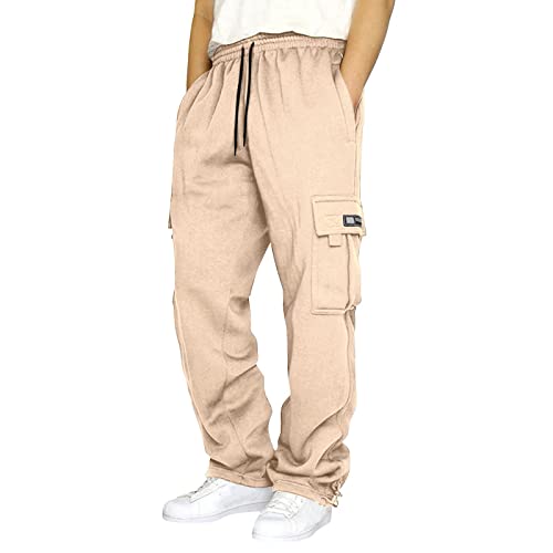 Weiße Jogginghose Herren : Breite Winter Sport Hose Jogginghose Baumwolle Schwarz Laufhose Activewear Weiße Lange Cargo Trainingshose Bequeme Hose Jogging Hose,Beige,XL von Didadihu