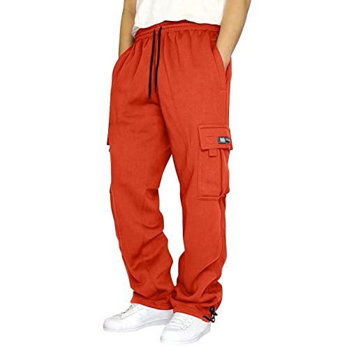 Weiße Jogginghose Herren : Breite Winter Sport Hose Jogginghose Baumwolle Schwarz Laufhose Activewear Weiße Lange Cargo Trainingshose Bequeme Hose Jogging Hose,Orange,M von Didadihu