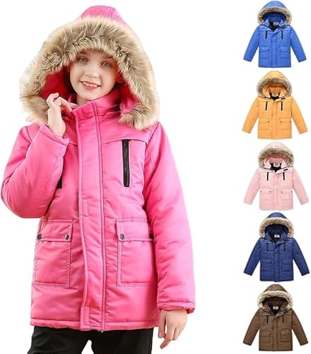 Winddicht Dicke Warme Softshelljacke Winterjacke Für Mädchen Jungen Kinder Sherpa Gefüttert Wintermantel Winterparka Outdoor Jacke Mit Reißverschlüsse Und Abnehmbarer Fellkapuze,Pink,130 von Didadihu