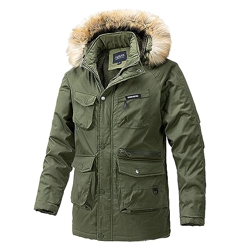 Winterjacke Herren Parka, Warm Schwarz Jacke Mit Futter Winddicht Wintermantel Übergröße Jacket Lange Fleece Gefüttert Parka Skijacke Softshelljacke Lang Fleecefutter,Grün,XXL von Didadihu