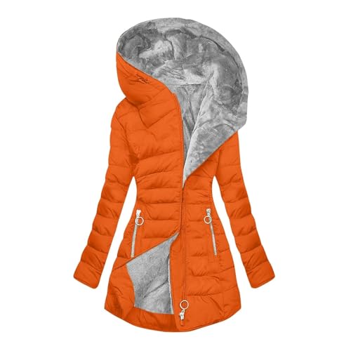 Winterjacken Outdoor Jacken Für Damen Warm Gefüttert Winterjacke Outdoorjacke Wintermantel Lang Damen Große Größen Langer Steppmantel Winter Mantel Parka Leicht Schwarz,03 Orange,L von Didadihu