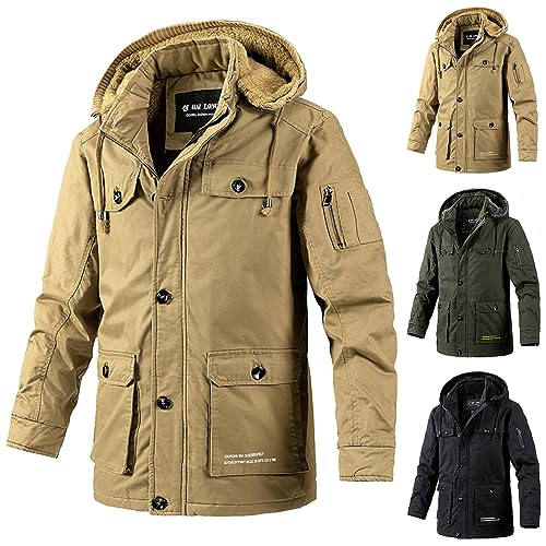 Winterparka Herren : Lange Schwarz Mantel Große Größen Outdoor Wintermantel Mit Futter Jacke Winter Fleece Gefüttert Winterparka Winterjacke Skijacke Gefütterte Warme,01 Khaki,4XL von Didadihu