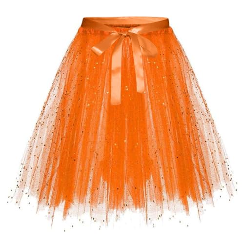 aperol kostüm Damen tüllrock tütü Damen orange orangener tüllrock,Tüllrock Damen Ballett Rockabilly Tutu Röcke - Party Fasching Petticoat Faschingskostüme Hohe Taille 50er Unterrock Tüll Rock a Linie von Didadihu