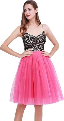 rosa tüllrock Damen,4 Layers Tüllrock Damen Leicht Blickdicht Tütü Rock Lang Petticoat Unterrock Elastische Hohe Taille A-Linie Große Größen Tüll Rock,Pink,XL von Didadihu