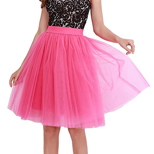 rosa tüllrock pink Damen Tüllrock Damen Unterrock Tütü Rock Hohe Taille Elastische Petticoat Tüllrock Party Rockabilly Tüll Rock Midirock Crinoline,Hot Pink,M von Didadihu