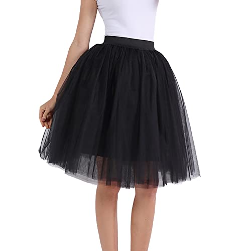 schwarzer tüllrock Damen schwarz Tüllrock Damen Unterrock Tütü Rock Hohe Taille Elastische Petticoat Tüllrock Party Rockabilly Tüll Rock Midirock Crinoline,Schwarz,XL von Didadihu