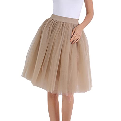 tüllrock,3 Layers Elastische Hohe Taille tüllrock Damen für Karneval kostüm Tütü Rock Tüll Rock lang,Khaki,M von Didadihu