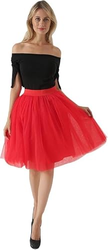 tüllrock rot,4 Layers Tütü Rock Damen Leicht Blickdicht Tüllrock Lang Petticoat Unterrock Elastische Hohe Taille A-Linie Große Größen Tüll Rock,Rot,M von Didadihu