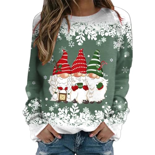 weihnachtliche Pullover Damen,Xmas Lustig Weihnachtspullover Damen Rundhals Partnerlook Weihnachts Tshirt Ugly Weihnachten Baumwolle Pullover,Grün,M von Didadihu