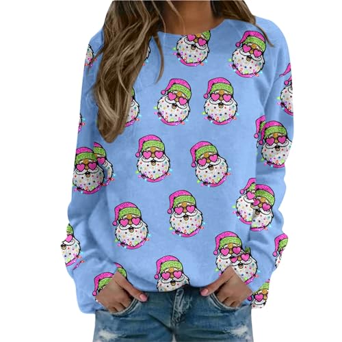 weihnachtspulli Damen XXL,Weihnachts Lustig Weihnachtspullover Damen Teenager Mädchen Oversize Weihnachts Tshirt Weihnachtsparty Weihnachten Mit Weihnachtsmotiv Winterpullover,Blau,S von Didadihu