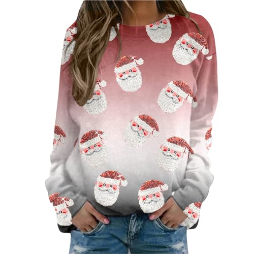 weihnachtspulli Oversize Damen,Ugly Lustig Weihnachtspullover Damen Weihnachten Rundhals Winterpullover Oversize Baumwolle Merry Christmas Weihnachtspulli,Braun,XL von Didadihu