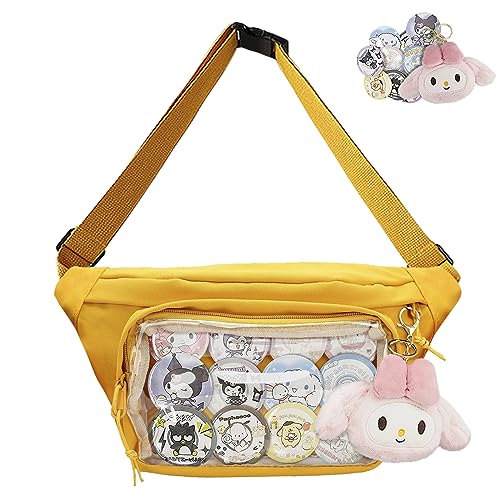 Fanny Pack Ita Bag Crossbody Kawaii Cute Pin Display Bag Messenger Japanese Waist Bags Ita Bag Clear Window Sling Bags for Women Lolita Pocket Chest Bag Purses for Women (Yellow) von DigiTizerArt