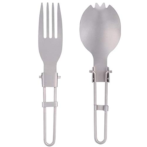 Camping Spork Klappbar, Outdoor Faltbar Titan Gabel Löffel Set Tragbare Klappgabel Spork Camping Besteck Travel Functional für Picknick Wandern Reisen (Set) von Dilwe