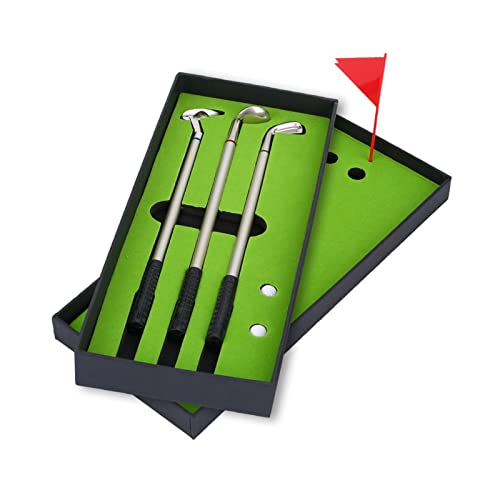 Dilwe 3-teiliges Mini-Golf-Stift-Set, Tragbares Metall-Golfschläger-Kugelschreiber-Set mit Bällen, Flaggen-Briefpapier-Dekorationen von Dilwe