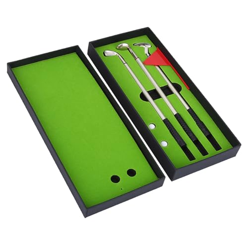 Dilwe Golf Pen Set, Golfschläger Set mit Flag und 3 Kugelschreiber (Rot, Blau, Schwarz), Mini Spiele auf dem Tisch, Golf Balls Box Golf Schreibwaren Desktop-Dekoration von Dilwe