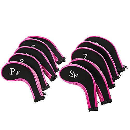 Dilwe Golfschläger-Set, 10 Stück Neopren-Golfschläger-Putter-Schutzzubehör mit Reißverschlussöffnung (rosa) von Dilwe