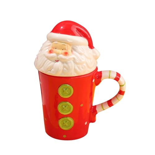 DimyFew Weihnachtliche Keramiktasse, Kaffeetasse mit Deckel, 400 Ml, für Feiertage, Weihnachtsmann von DimyFew