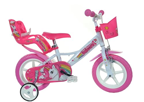 Einhorn Kinderfahrrad Unicorn Mädchenfahrrad – 12 Zoll| Original | Kinderrad mit Stützrädern, Puppensitz und Fahrradkorb - Das Einhorn Fahrrad als Geschenk für Mädchen von Dino Bikes