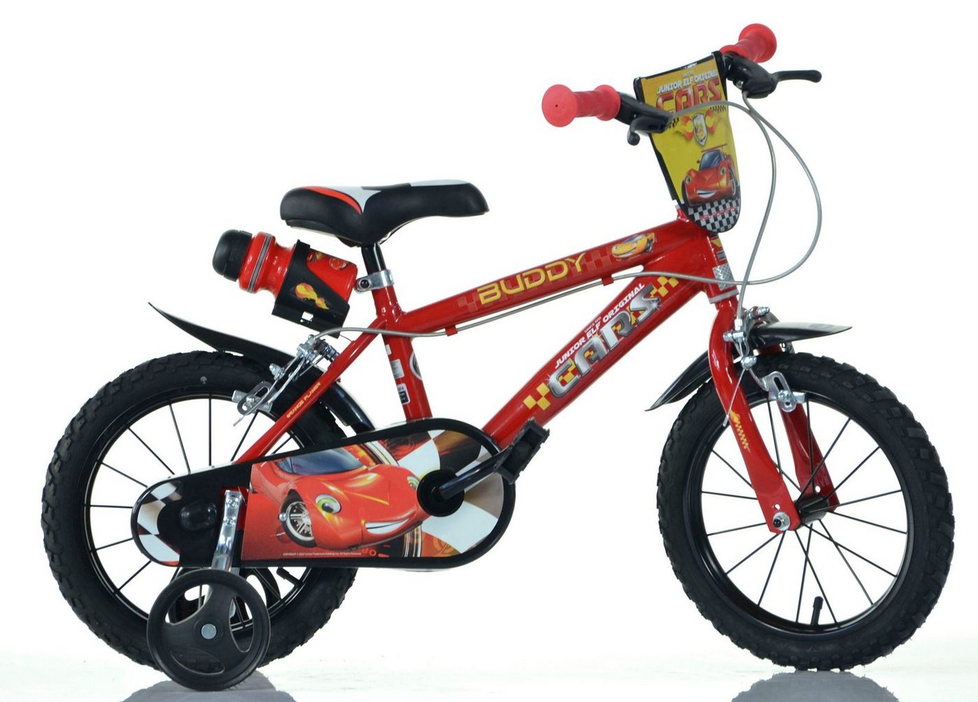 Dino Kinderfahrrad Cars Buddy, 1 Gang, mit Stützrädern, Trinkflasche und Frontschild von Dino